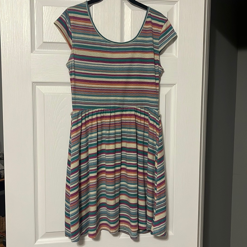 Xhileration Very Flattering Cinched Waistline Striped Tshirt Dress